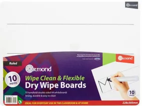 10 Dry Wipe Boards - 228x305mm - Wide Ruled