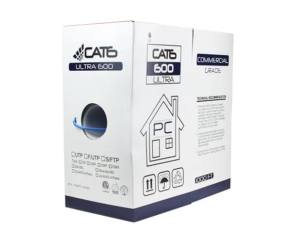 1000FT CAT6 UTP Bulk Ethernet Cable, Solid Copper CM, 23 AWG