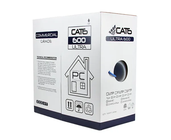 1000FT CAT6 UTP Bulk Ethernet Cable, Solid Copper CM, 23 AWG