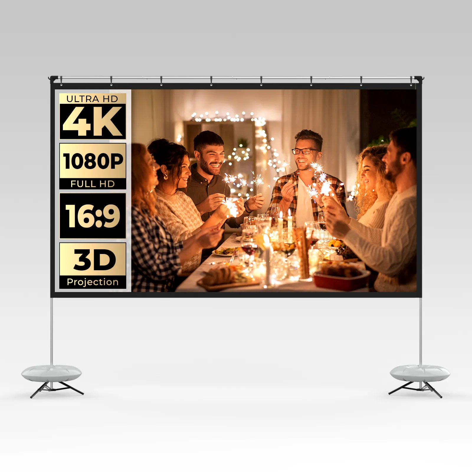 100" HD Portable Projector Screen w/ Stand for Indoor and Outdoor