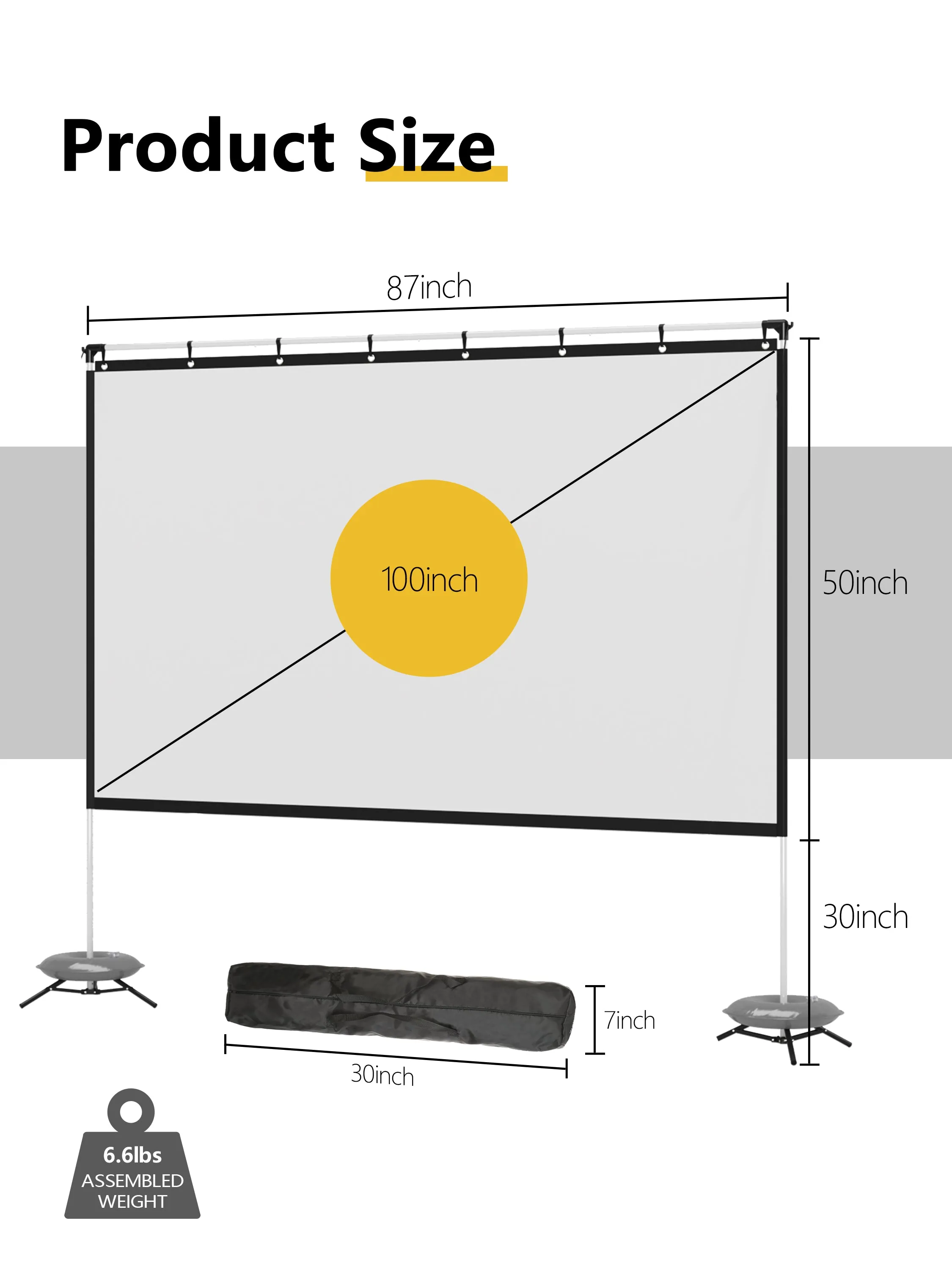 100" HD Portable Projector Screen w/ Stand for Indoor and Outdoor