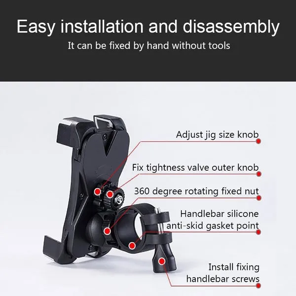 1456 Bike Phone Mount Anti Shake and Stable Cradle Clamp with 360° Rotation