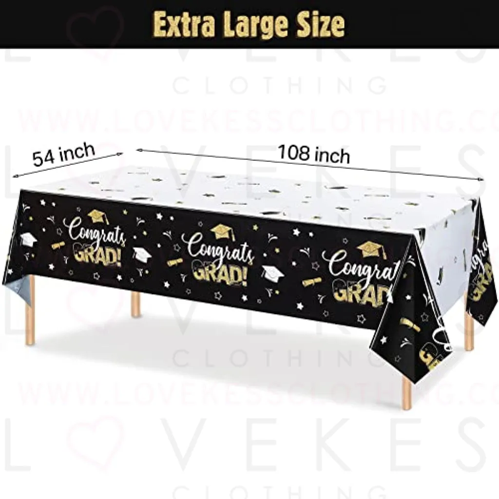 3 Pack Graduation Party Tablecloth Congrats Class of 2022 Graduation Table Covers Grad Cap Table Cloth Rectangle Plastic Tablecloth for Grad Party Decorations and Supplies, 54 x 108 Inch (Black)