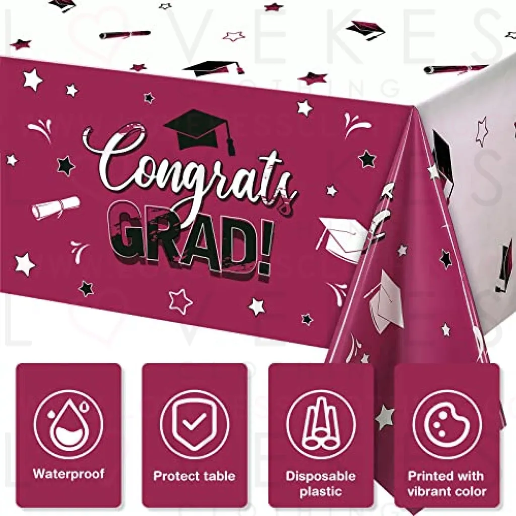 3 Pack Graduation Party Tablecloth Congrats Class of 2022 Graduation Table Covers Grad Cap Table Cloth Rectangle Plastic Tablecloth for Grad Party Decorations and Supplies, 54 x 108 Inch (Maroon)