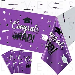 3 Pack Graduation Party Tablecloth Congrats Class of 2022 Graduation Table Covers Grad Cap Table Cloth Rectangle Plastic Tablecloth for Grad Party Decorations and Supplies, 54 x 108 Inch (Purple)