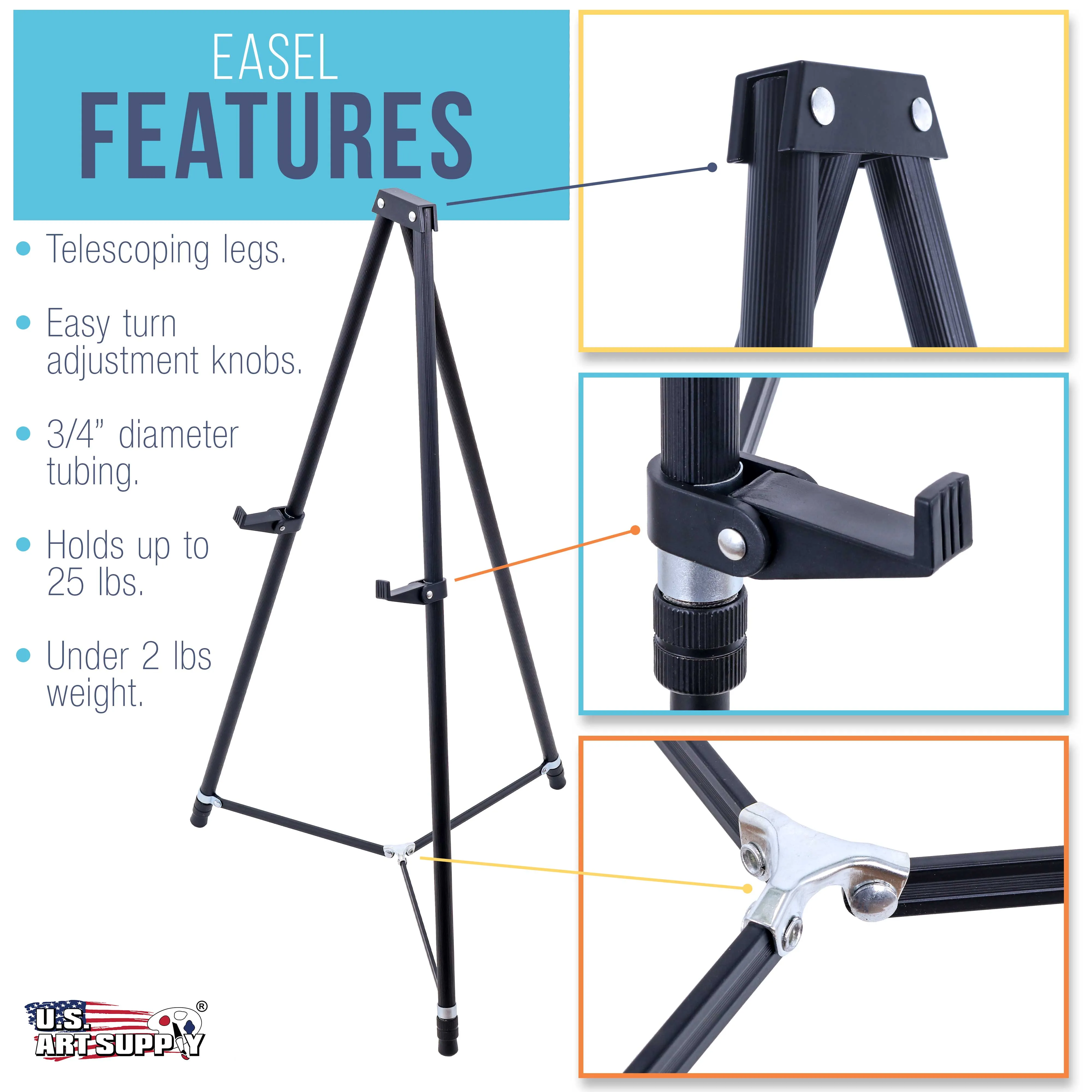 66" High Showroom Black Aluminum Display Easel and Presentation Stand (Pack of 10) - Large Adjustable Height Portable Floor and Tabletop Tripod