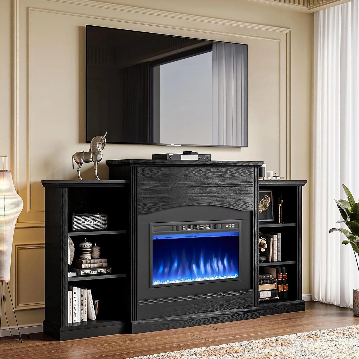 67" Insert Fireplace TV Stand with 3-tier Storage Shelves