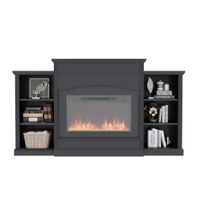 67" Insert Fireplace TV Stand with 3-tier Storage Shelves