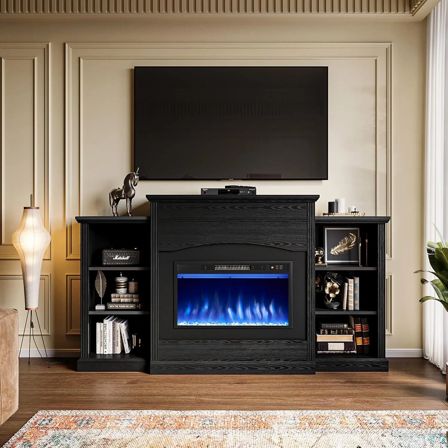 67" Insert Fireplace TV Stand with 3-tier Storage Shelves