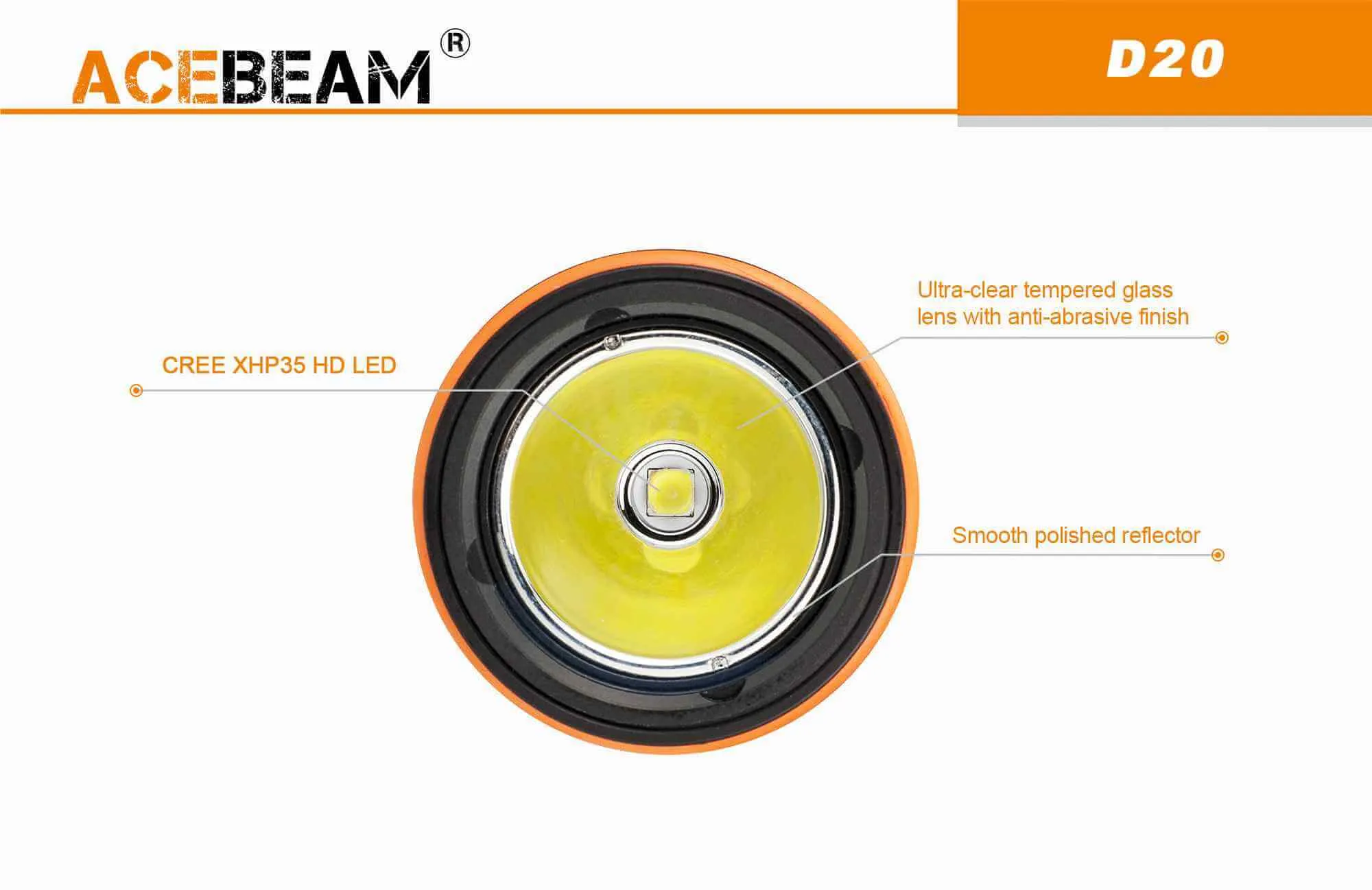 Acebeam D20 palm size Diving Light with astonishing 2700 lumens that reaches depths of 200 m