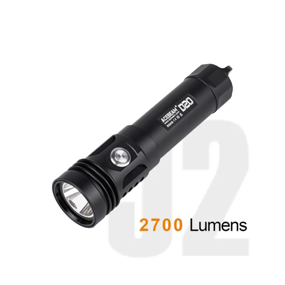 Acebeam D20 palm size Diving Light with astonishing 2700 lumens that reaches depths of 200 m