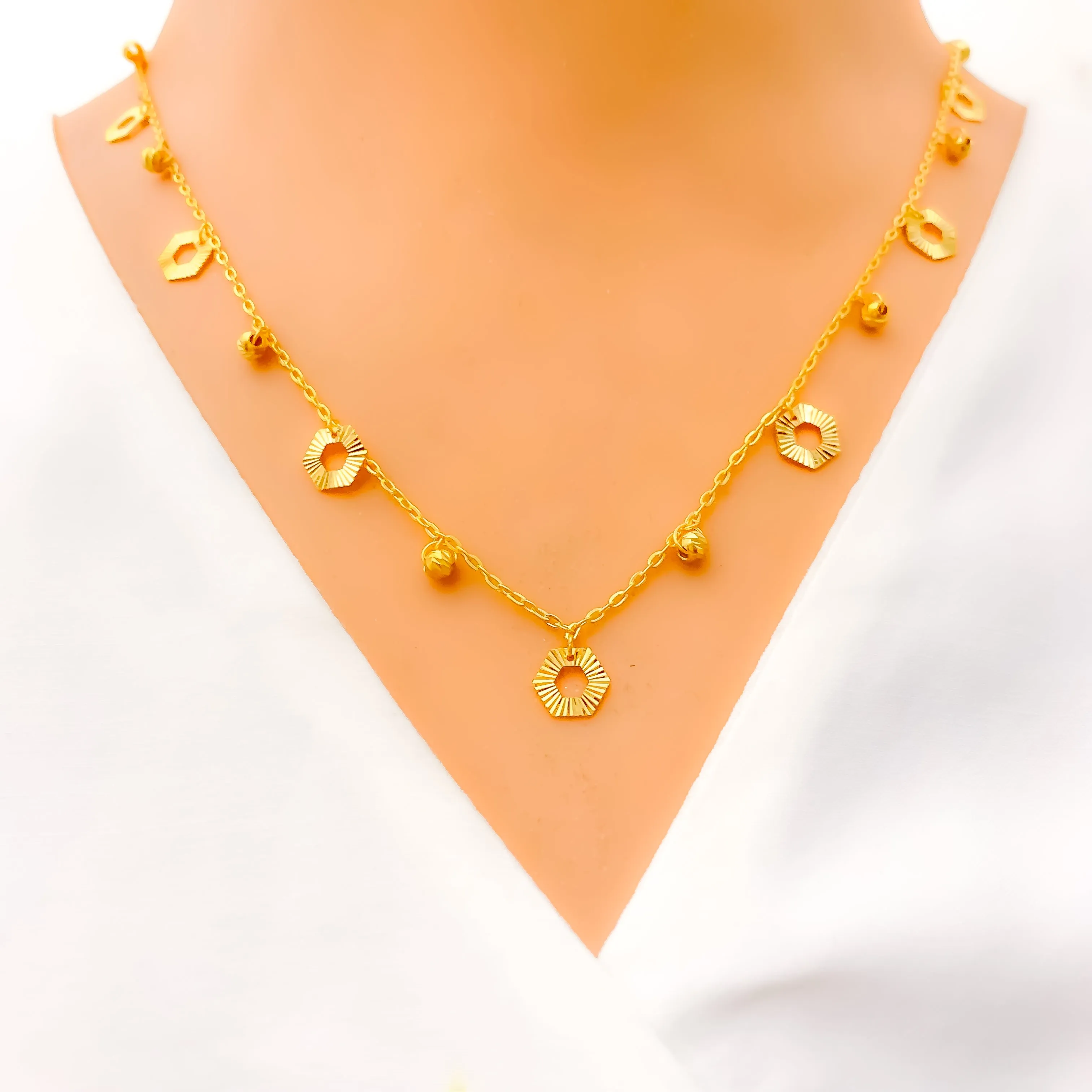 Alternating Shiny Hexagon 4-Piece 21k Gold Necklace Set