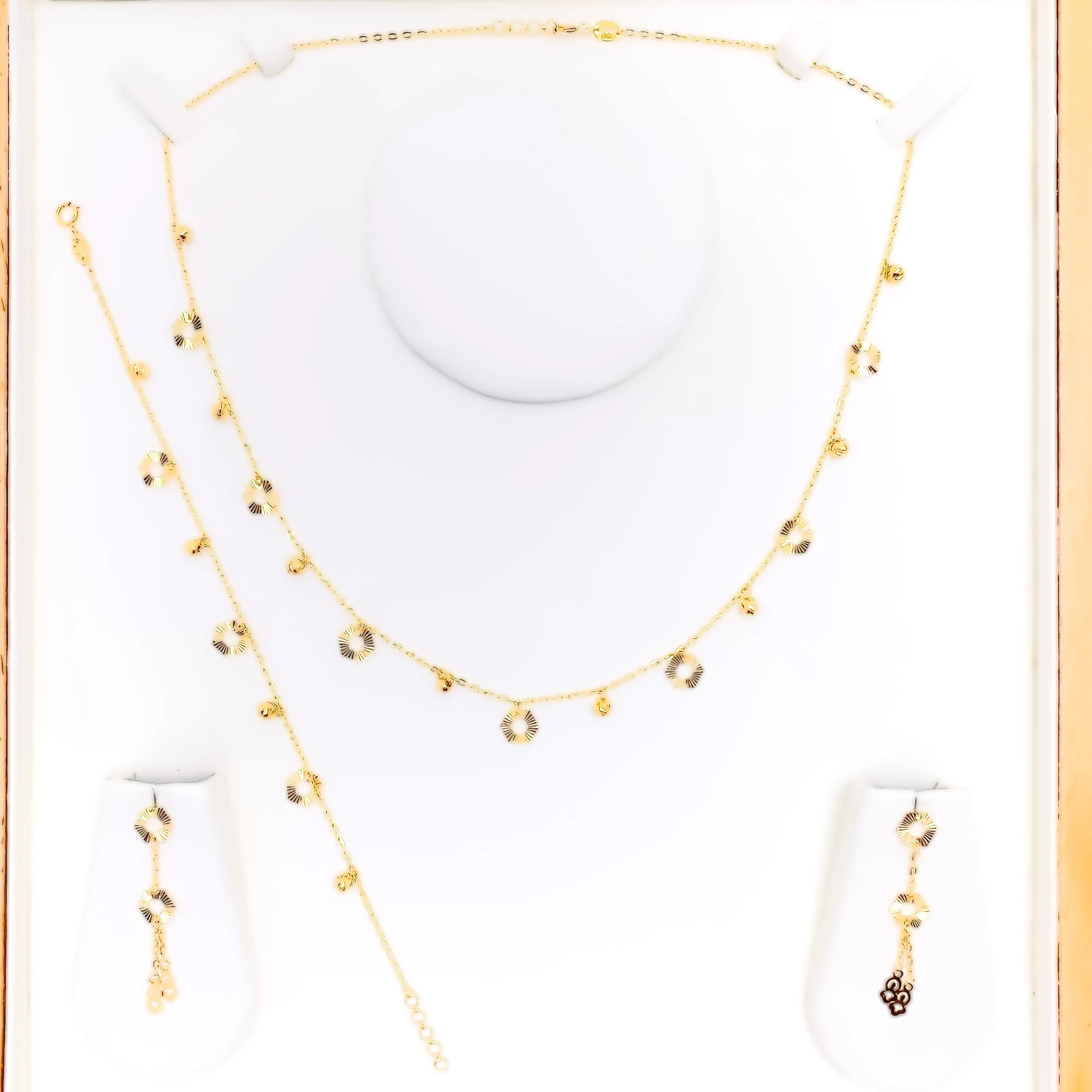 Alternating Shiny Hexagon 4-Piece 21k Gold Necklace Set