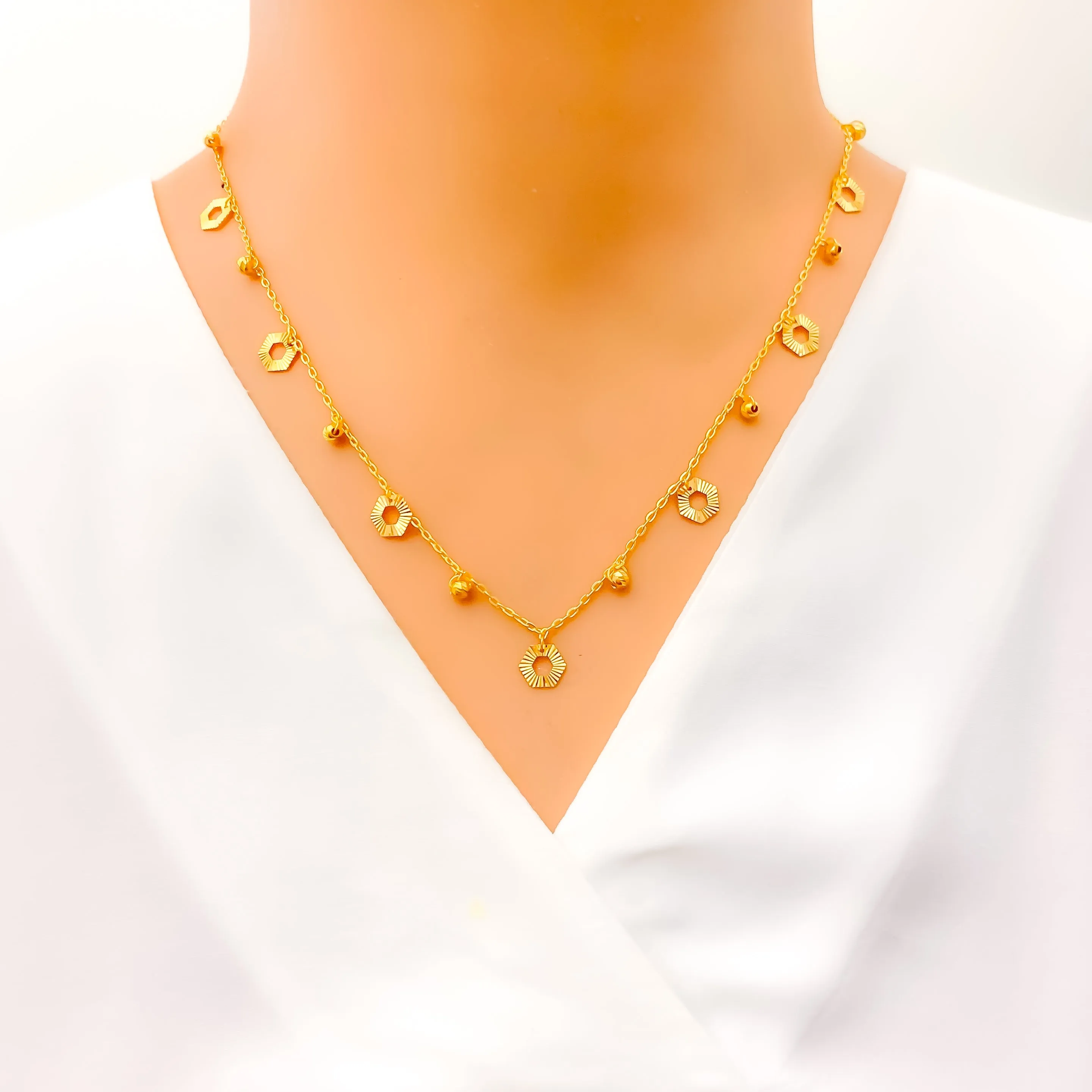 Alternating Shiny Hexagon 4-Piece 21k Gold Necklace Set