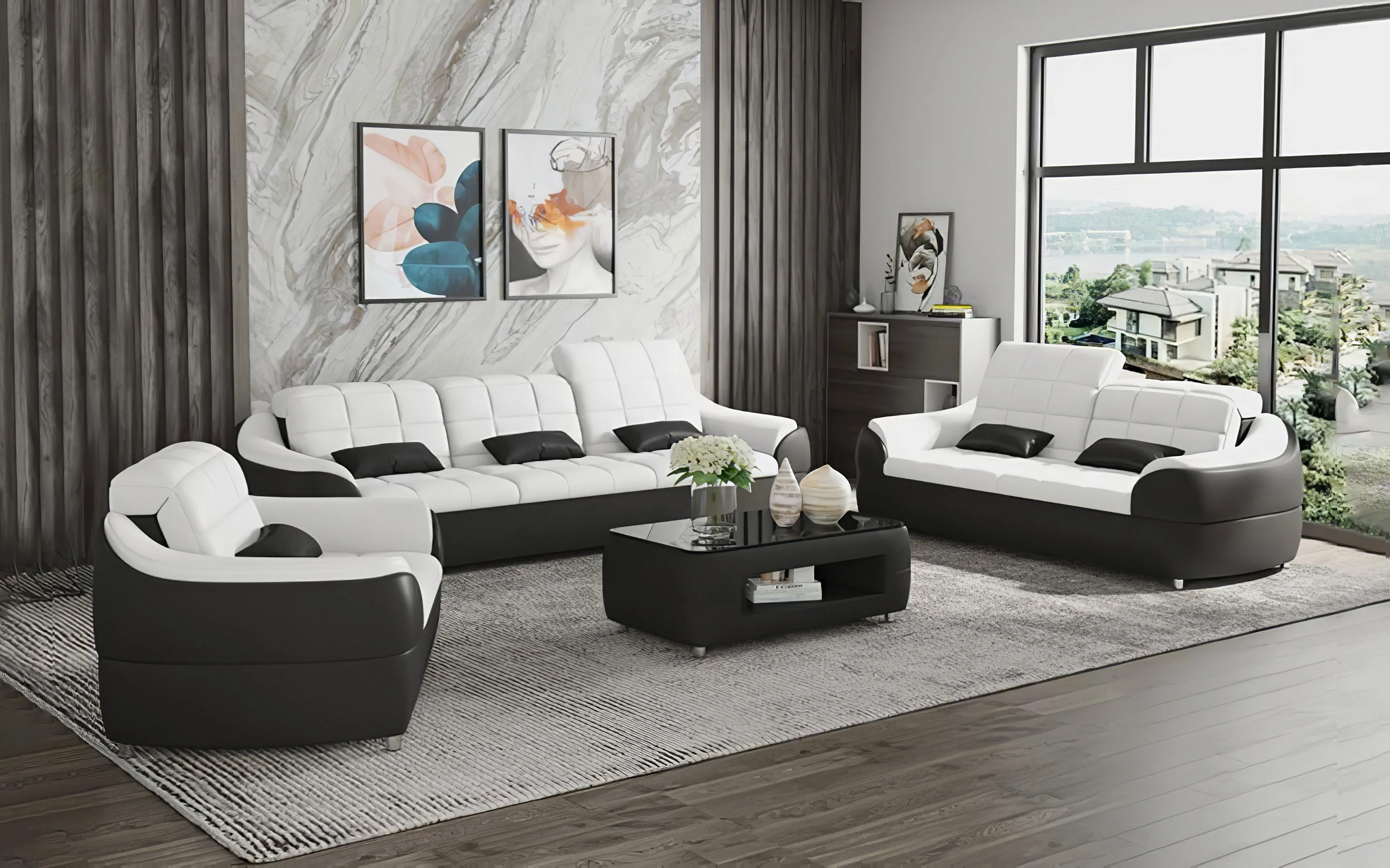 Aumin Modern Leather Sofa Set with Adjustable Headrest