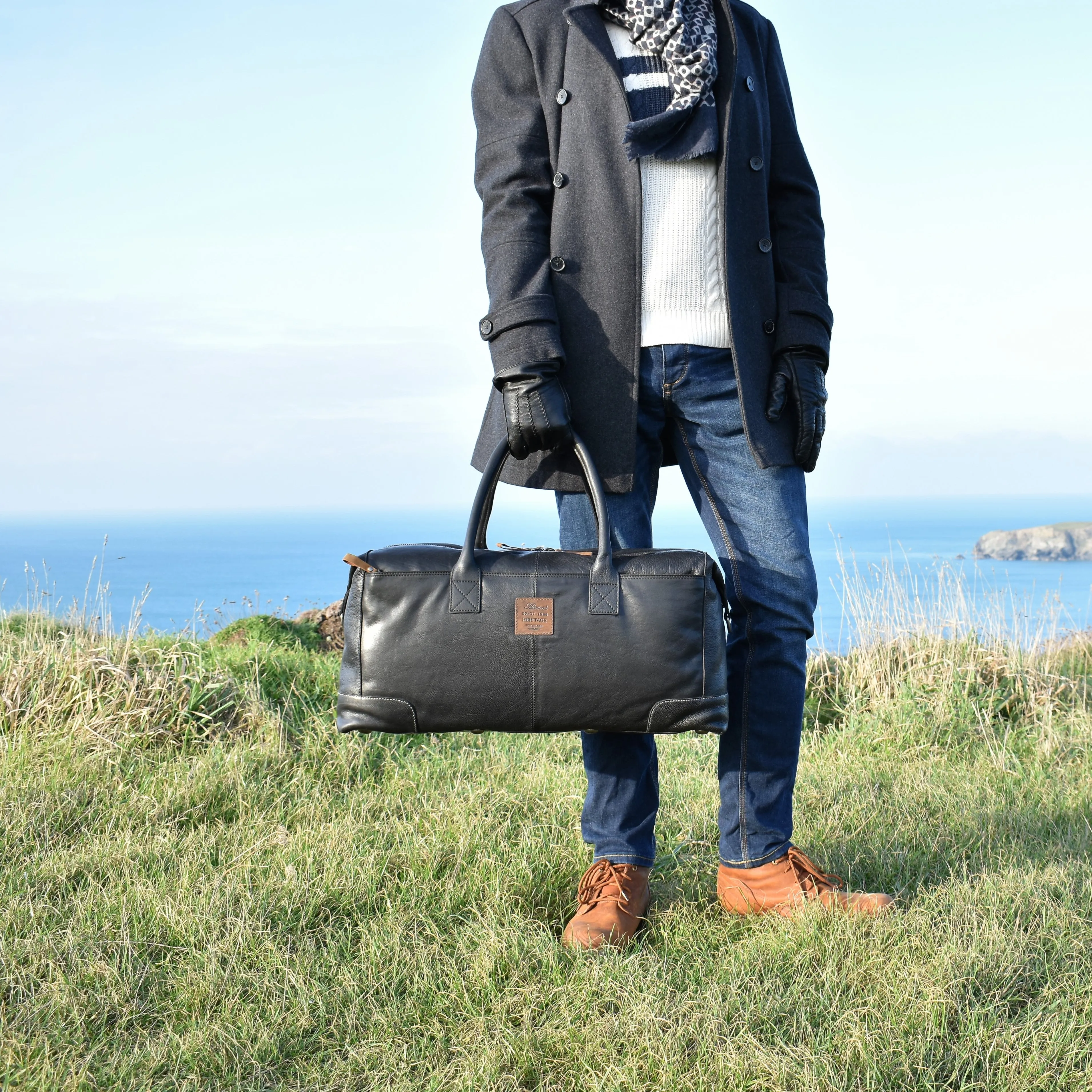 Black Milled Leather Weekend Holdall