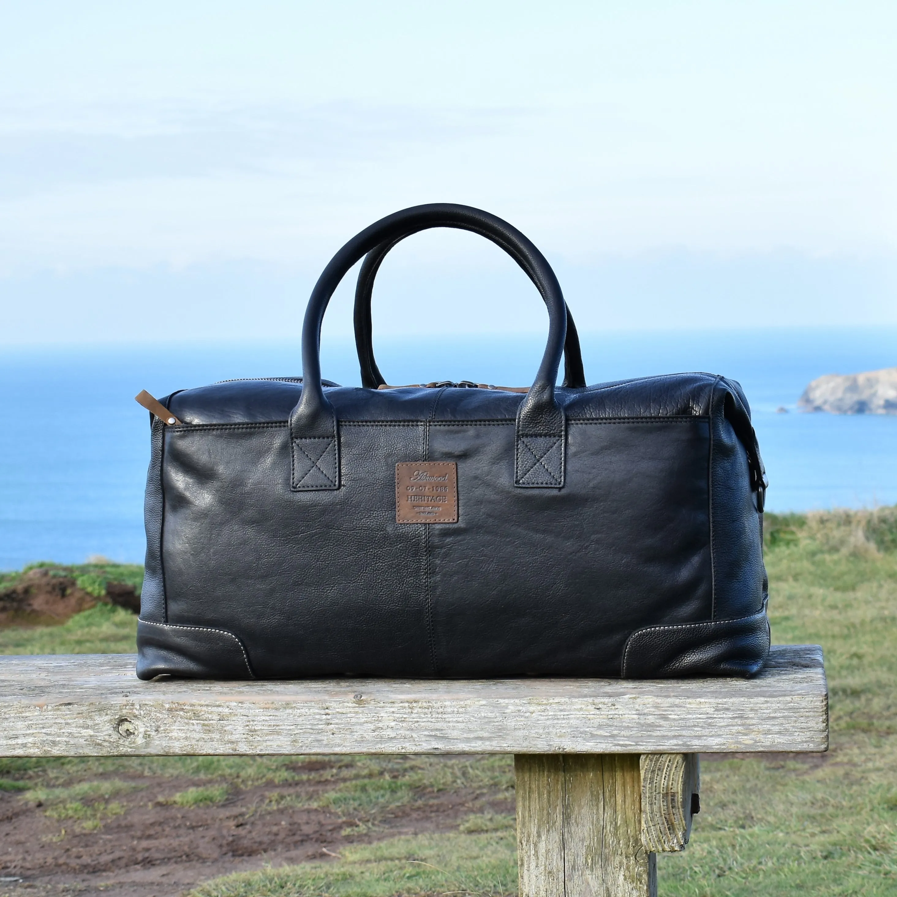 Black Milled Leather Weekend Holdall