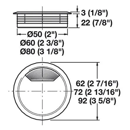 Black Plastic Desk Grommet - 80mm