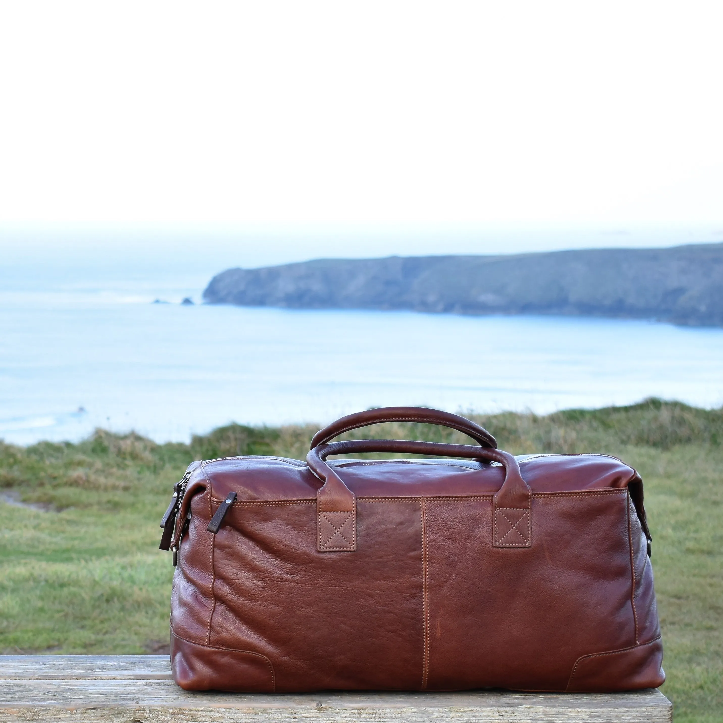 Brown Tan Milled Leather Weekend Holdall