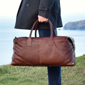 Brown Tan Milled Leather Weekend Holdall