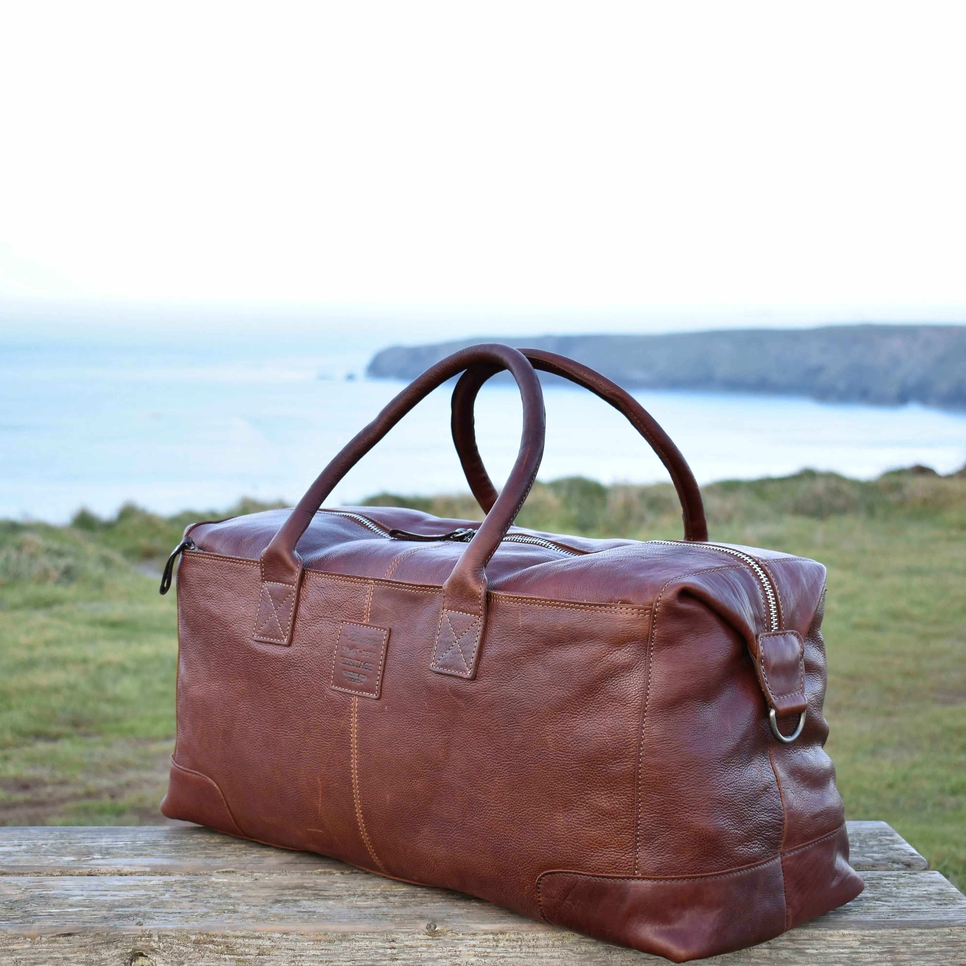 Brown Tan Milled Leather Weekend Holdall