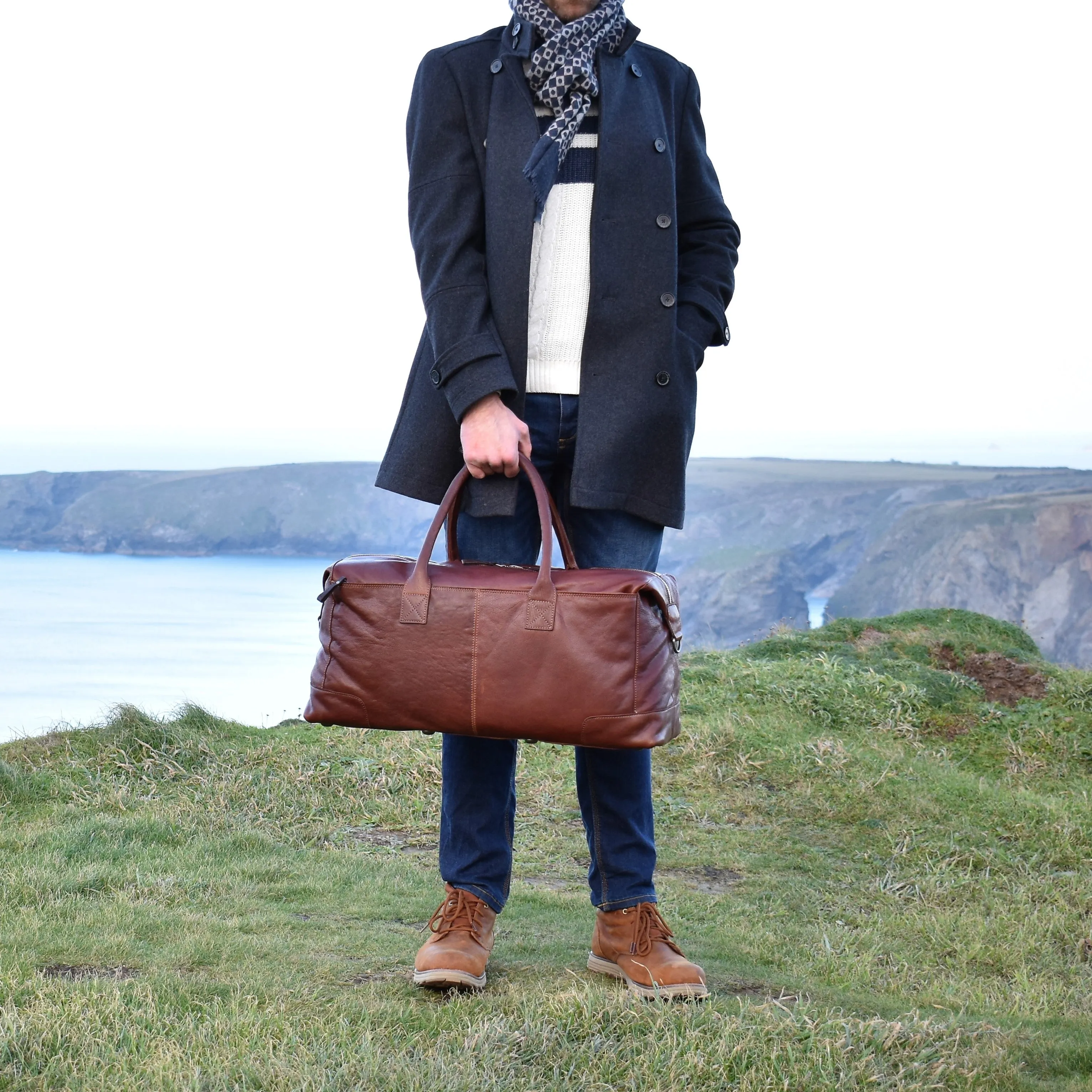 Brown Tan Milled Leather Weekend Holdall