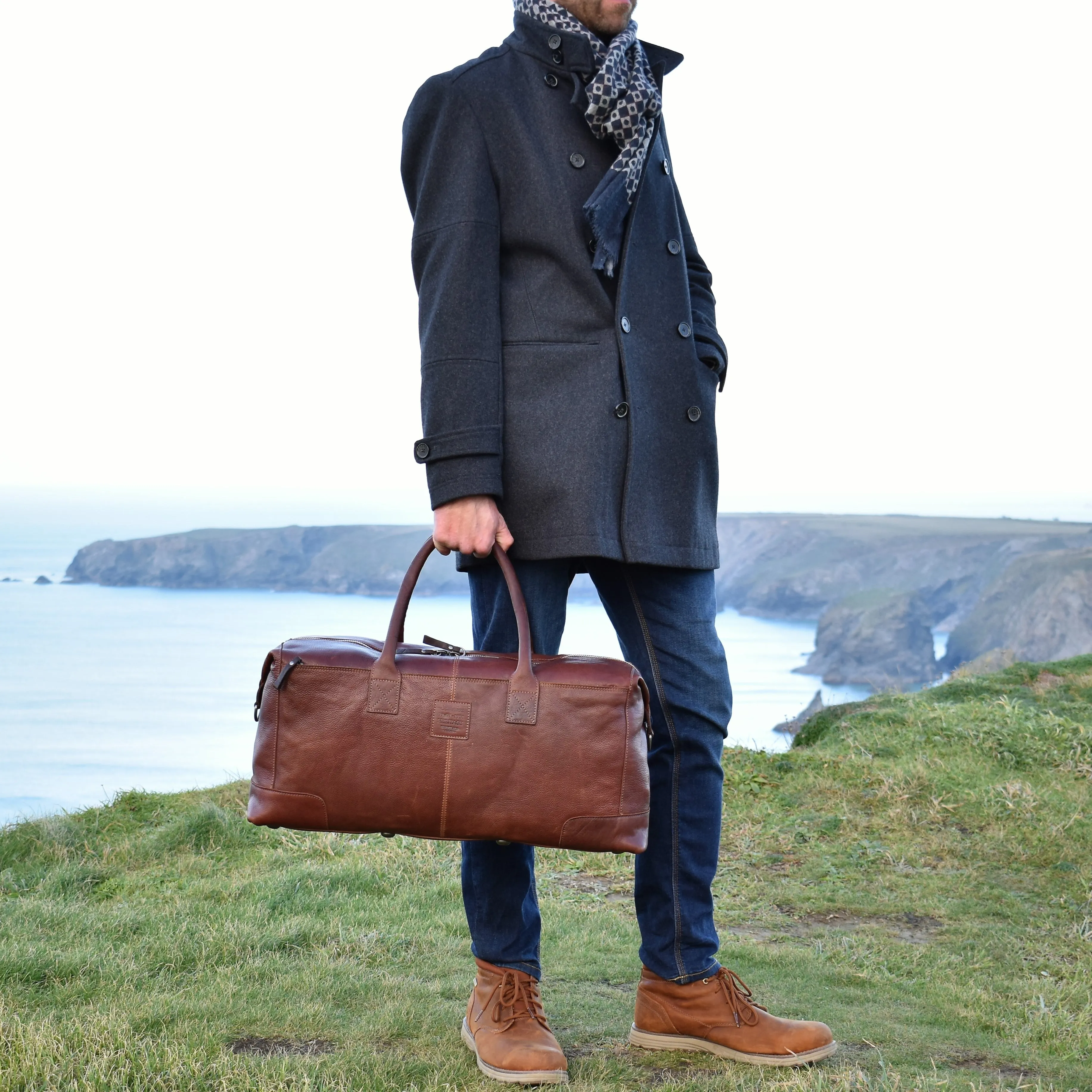 Brown Tan Milled Leather Weekend Holdall