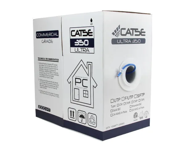 Bulk CAT5E UTP Ethernet Cable: Solid Copper, CM Rated, 24 AWG, 500FT