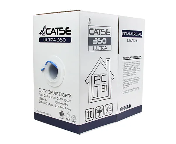 Bulk CAT5E UTP Ethernet Cable: Solid Copper, CM Rated, 24 AWG, 500FT