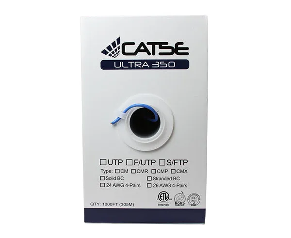 Bulk CAT5E UTP Ethernet Cable: Solid Copper, CM Rated, 24 AWG, 500FT