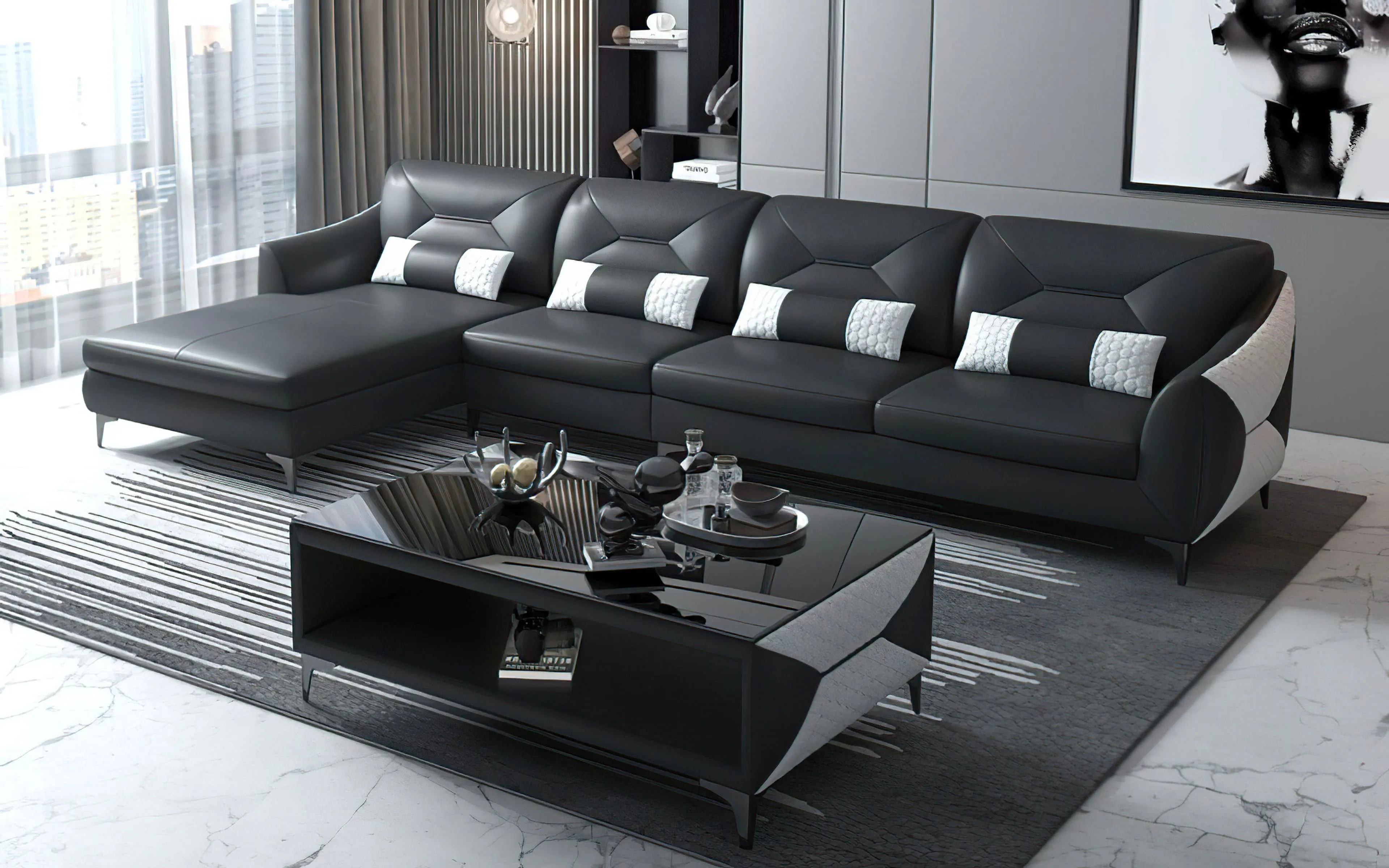 Bysic Small Leather Sectional with Chaise