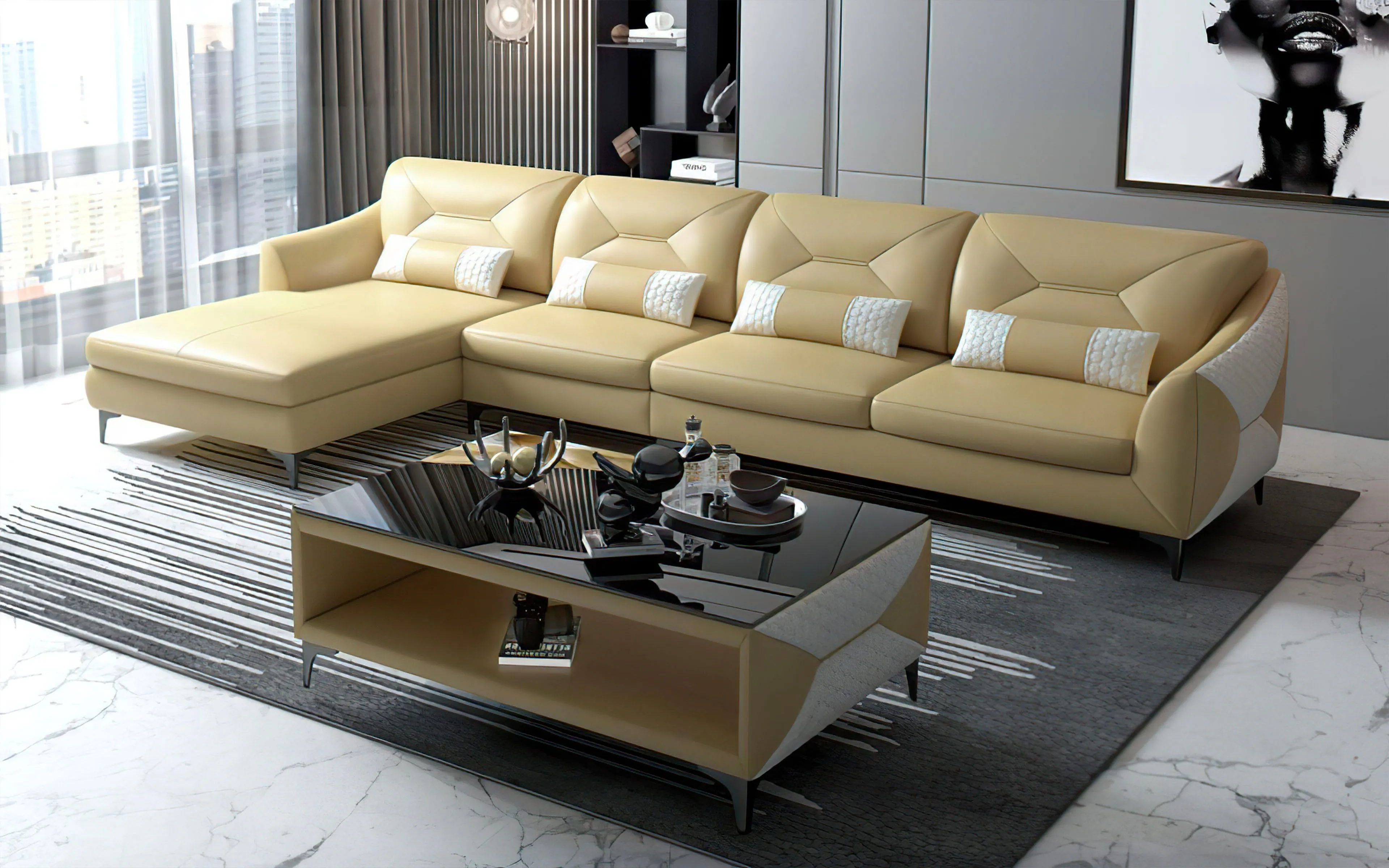 Bysic Small Leather Sectional with Chaise