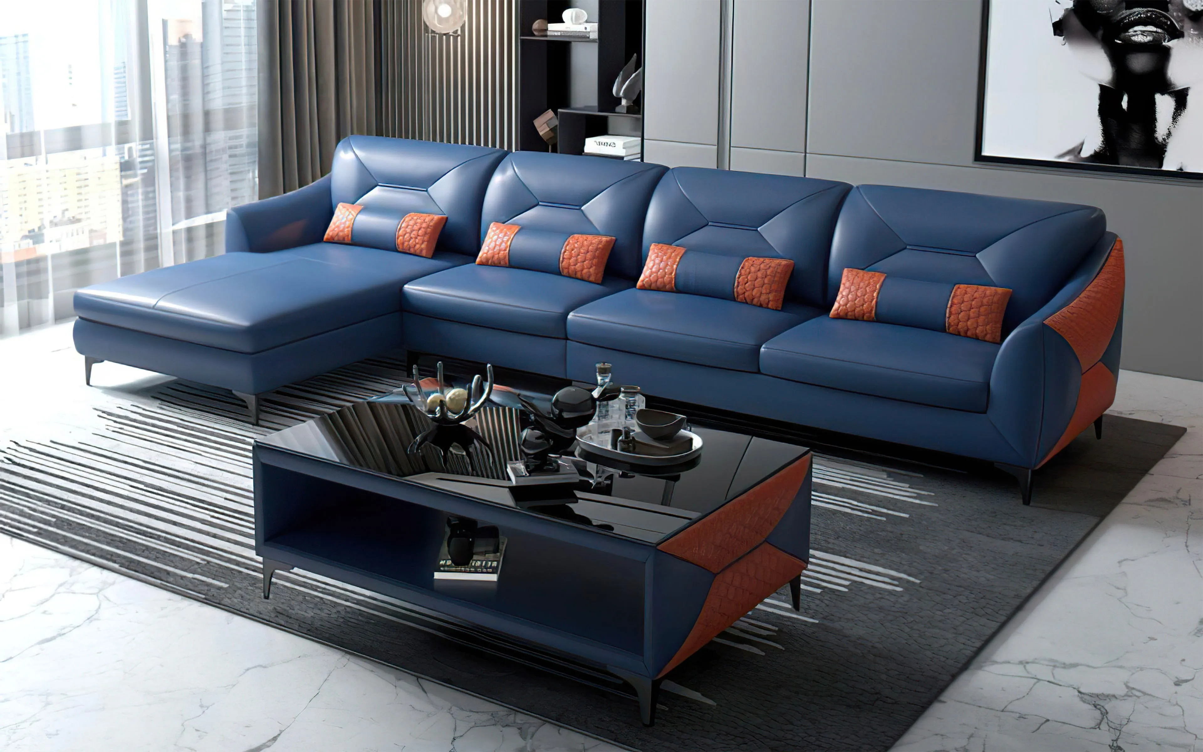 Bysic Small Leather Sectional with Chaise