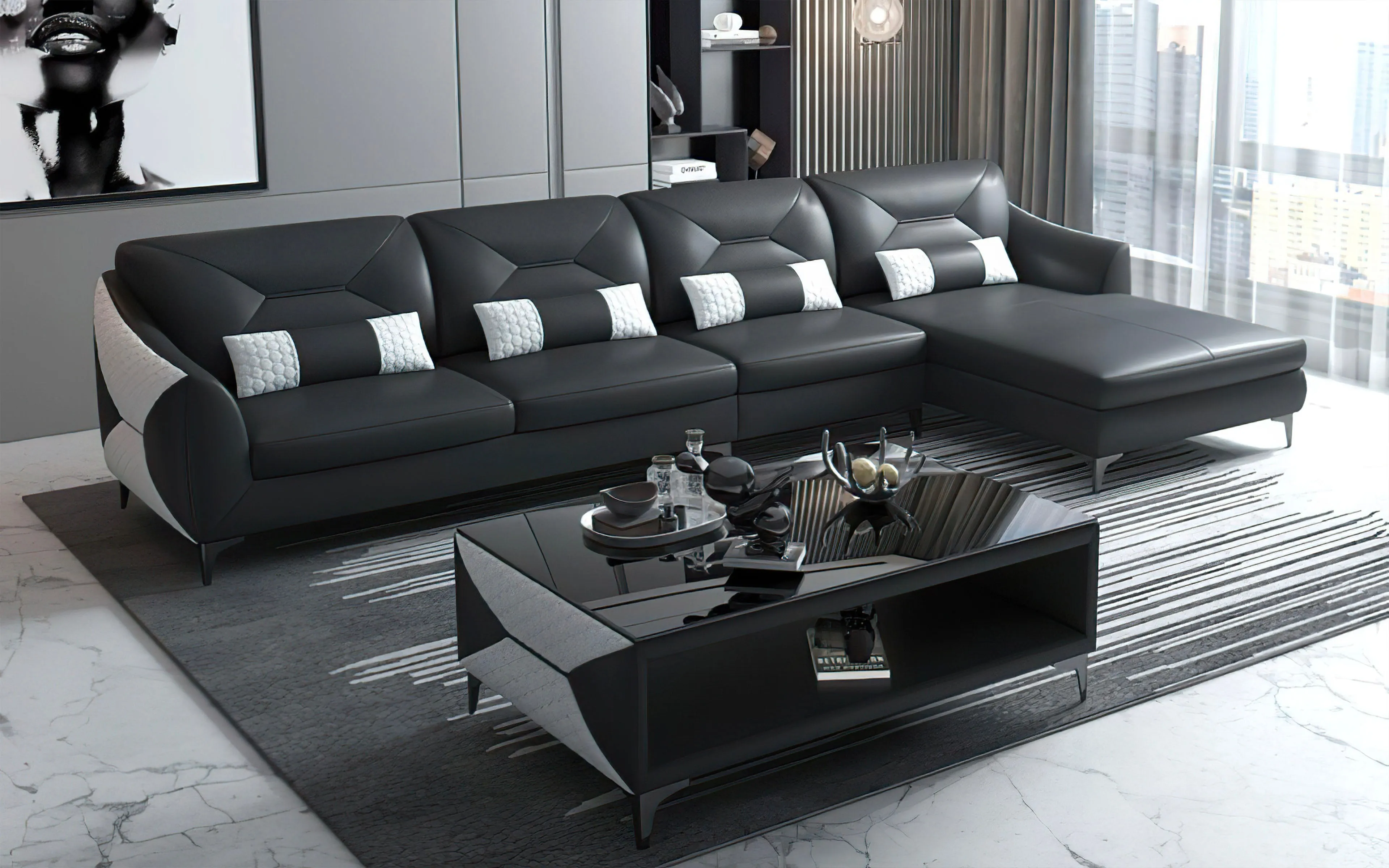 Bysic Small Leather Sectional with Chaise