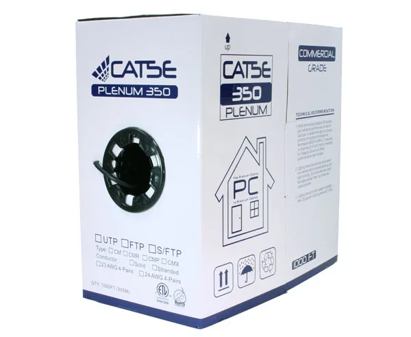 CAT5E Plenum Bulk Ethernet Cable, CMP, Shielded Solid Copper 24 AWG 1000FT