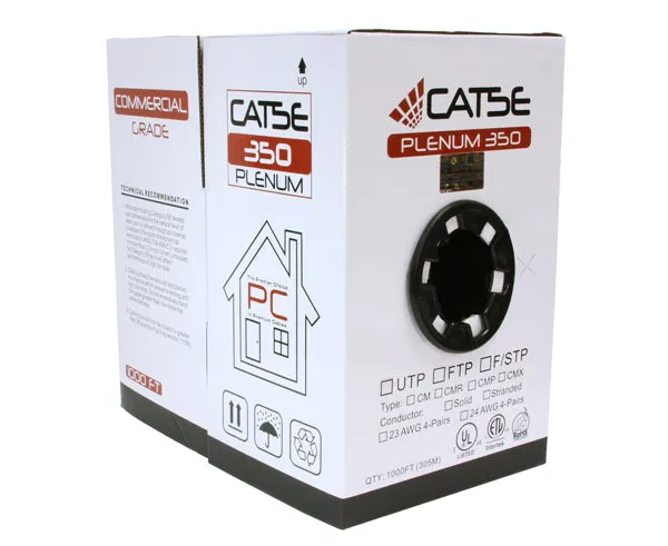 CAT5E Plenum Bulk Ethernet Cable, CMP UL Listed, Solid Copper UTP, 24 AWG 320FT