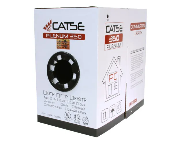 CAT5E Plenum Bulk Ethernet Cable, CMP UL Listed, Solid Copper UTP, 24 AWG 320FT