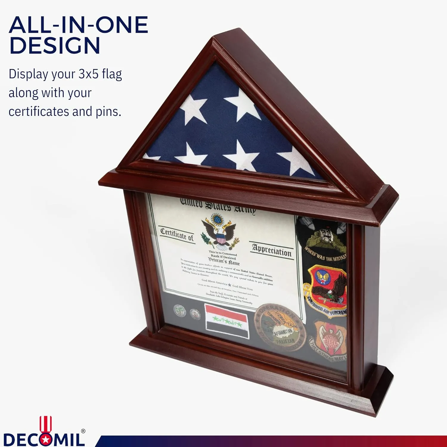 Certificate and Document Holder with 3x5 Flag Display Case - Mango Finish