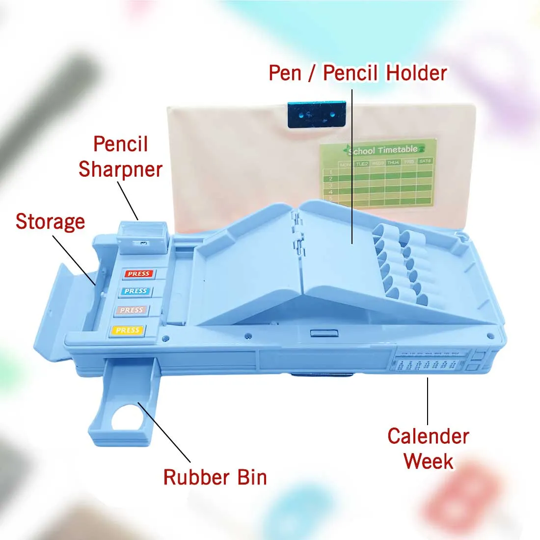 Customize Pencil Box with Name Switch Operated Multi-functional Compass Box for Kids with Press buttons