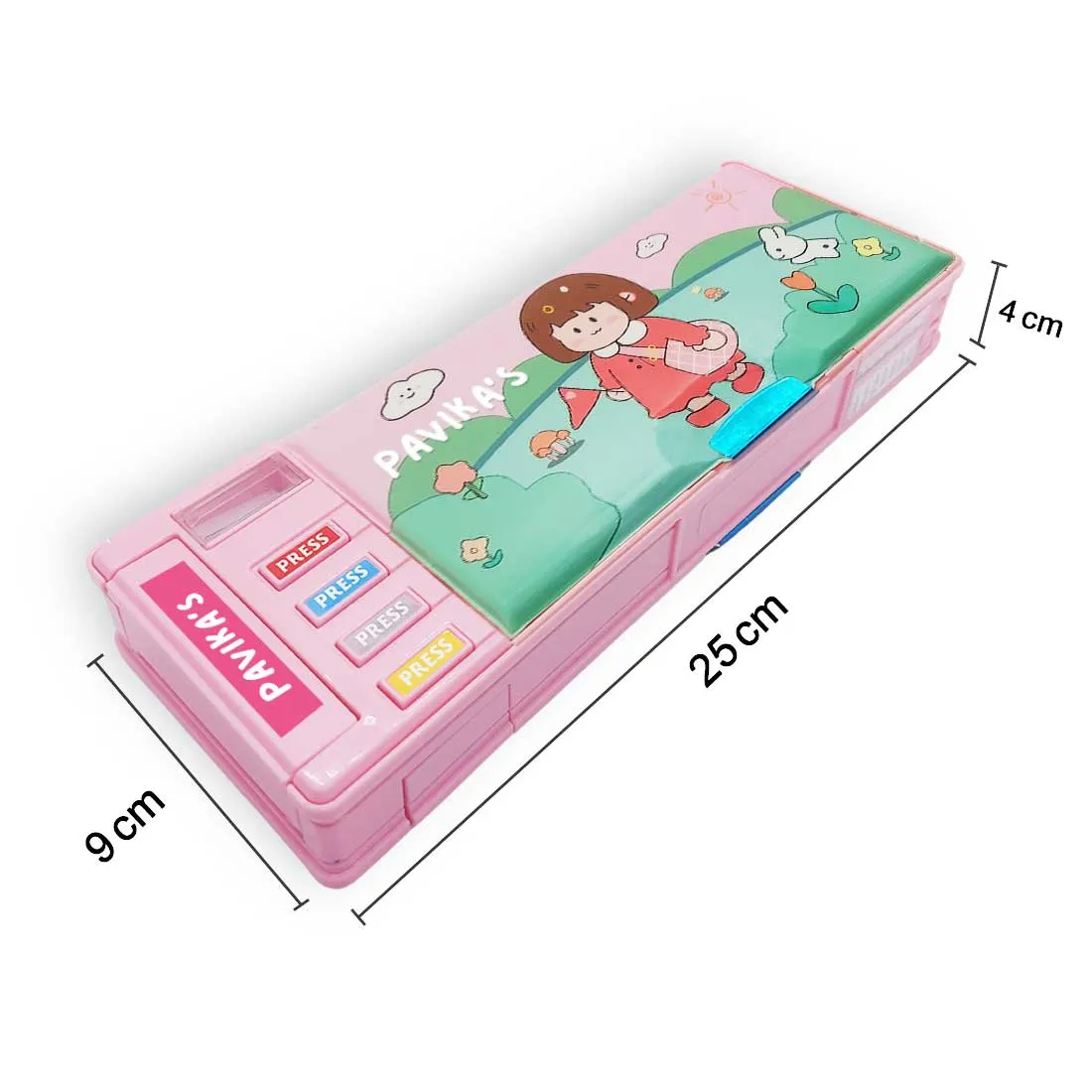 Customized Pencil Box Switch Operated Multi-functional Compass Box for Kids with Press Buttons