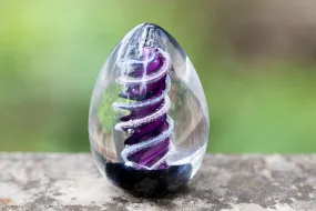 Dual Spiral Helix Glass Egg with Cremation Ashes