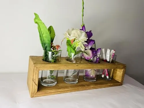 Fiber Glass Planter with Wooden Stand for Desktop Table Decor Home Office | Stylish Fiber Glass Planter 4 Pcs