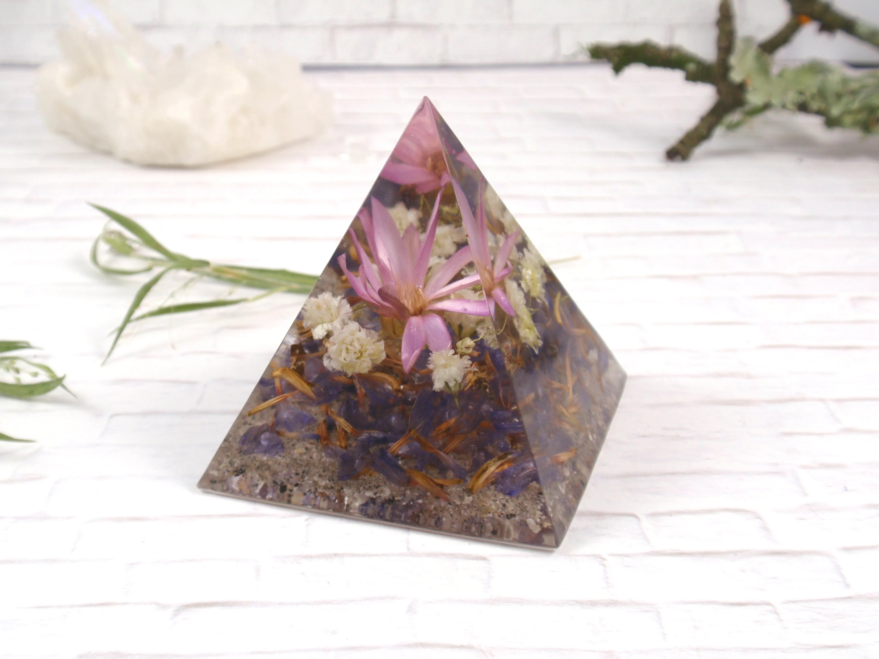 Flower Pyramid Paperweight with Infused Cremation Ashes or Funeral Flowers