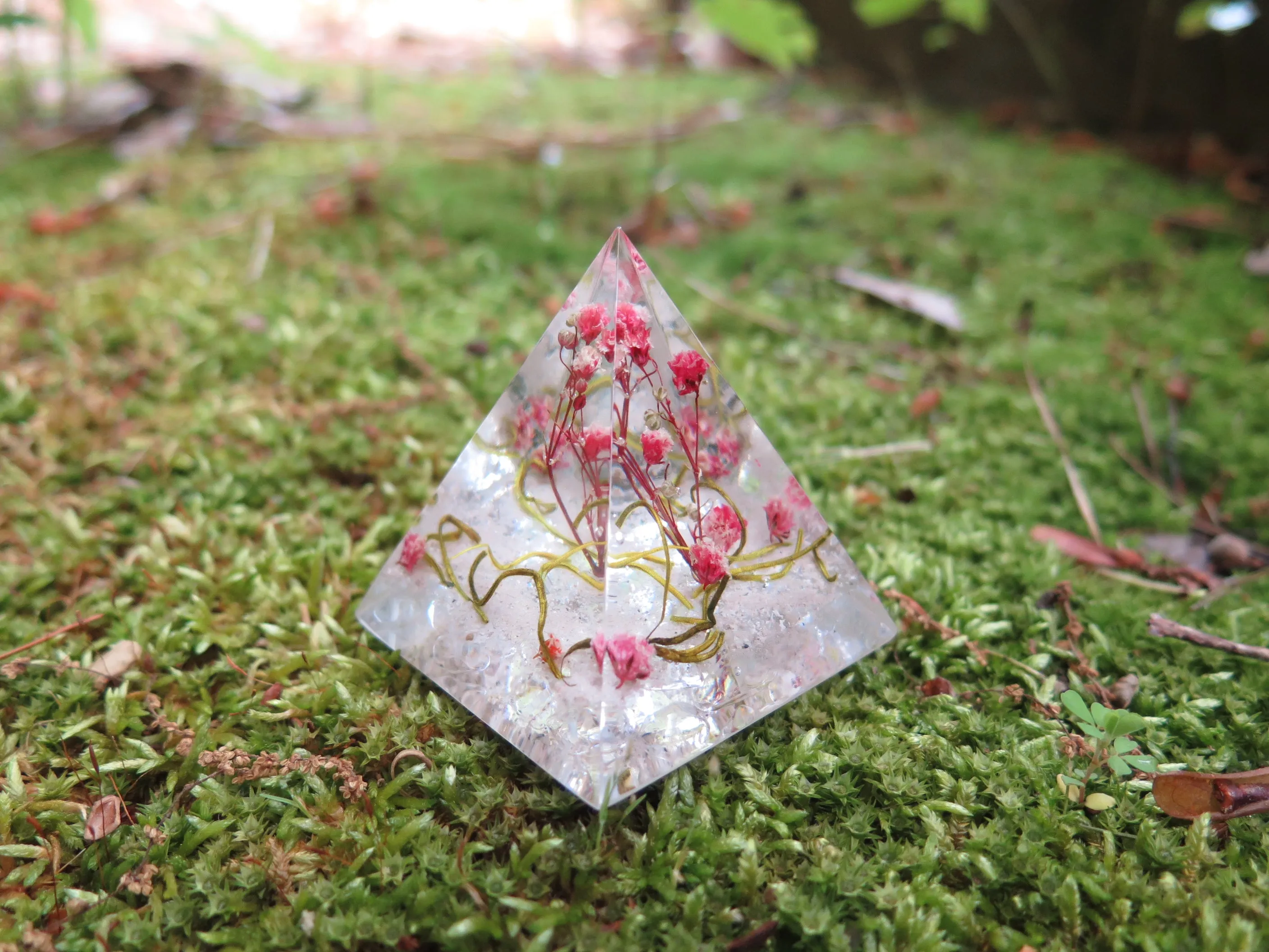 Flower Pyramid Paperweight with Infused Cremation Ashes or Funeral Flowers