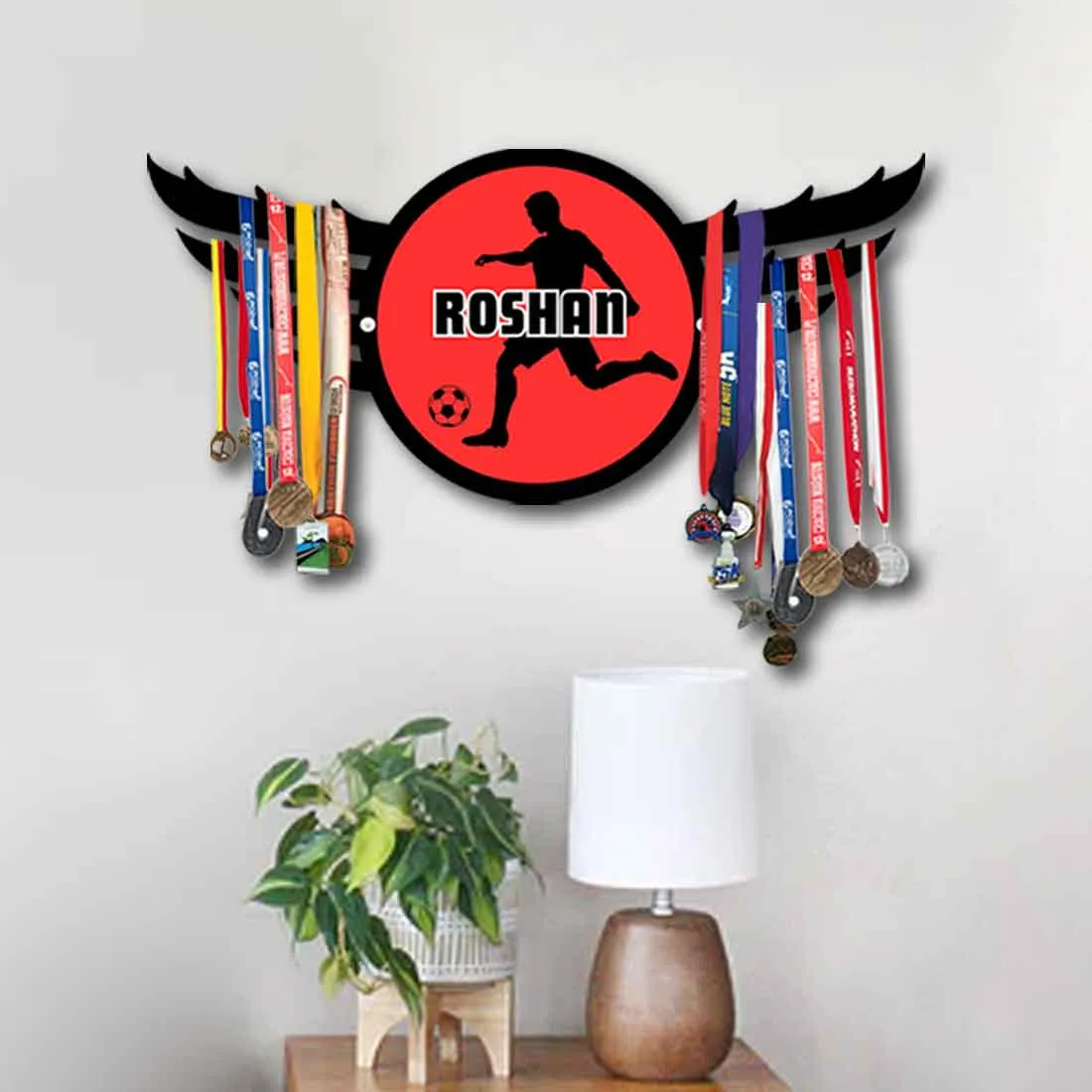 Football Medal Holder for Wall Custom Metal Medal Organizer - Soccer