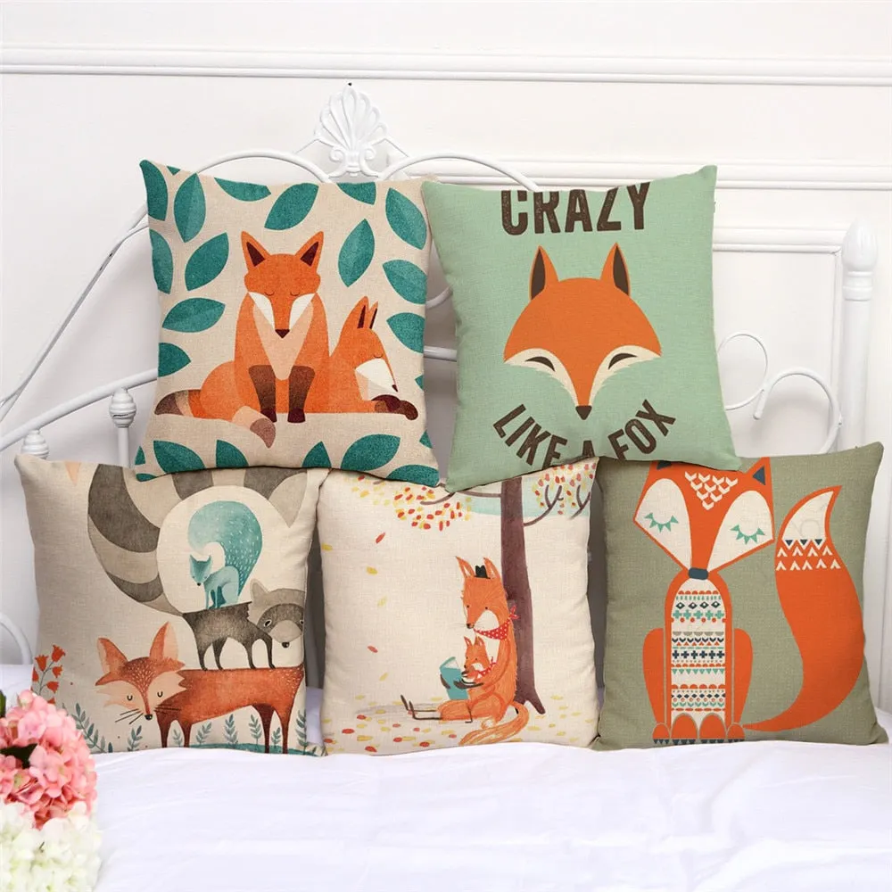 Fox Pattern Cushion Pillow Cases