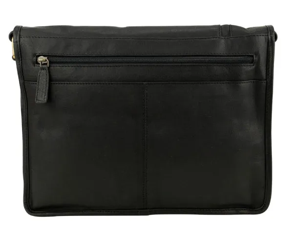 Franco Bonini - 15-0017 Leather flap Messenger business bag- Black