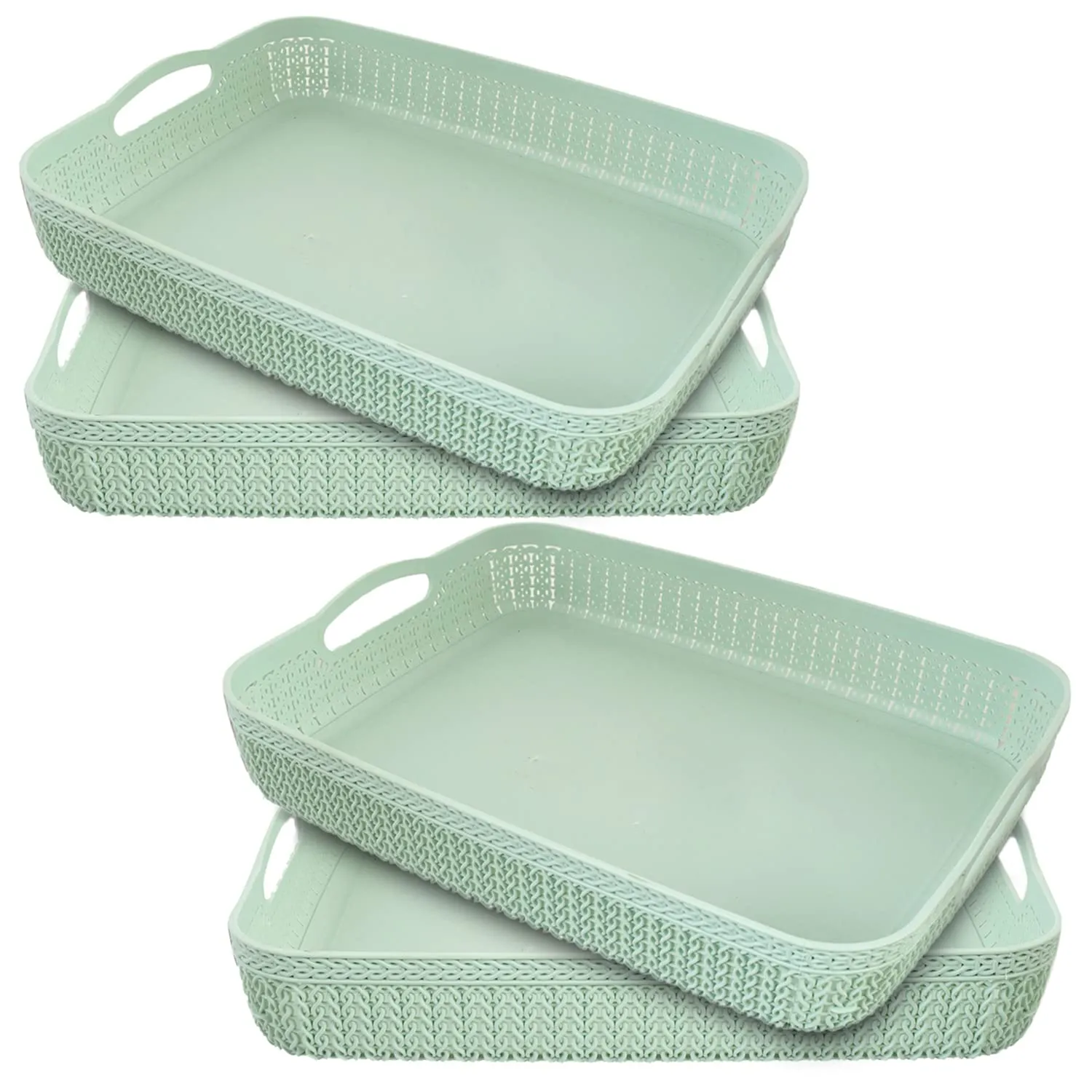 Heart Home Q-3 Designer Plastic Storage Basket For Store Fruits, Vegetables, Magazines, Cosmetics, Stationary Pack of 4 (Green)-50HH01480