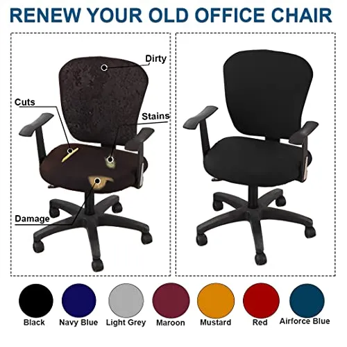 HOTKEI 3 Piece Black Office Chair Cover with Headrest Cover Stretchable Removable Stain Proof Office Computer Desk Executive Rotating Chair Seat Covers Slipcover Protector for Office Chair