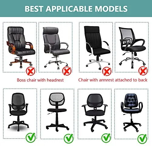 HOTKEI 3 Piece Black Office Chair Cover with Headrest Cover Stretchable Removable Stain Proof Office Computer Desk Executive Rotating Chair Seat Covers Slipcover Protector for Office Chair